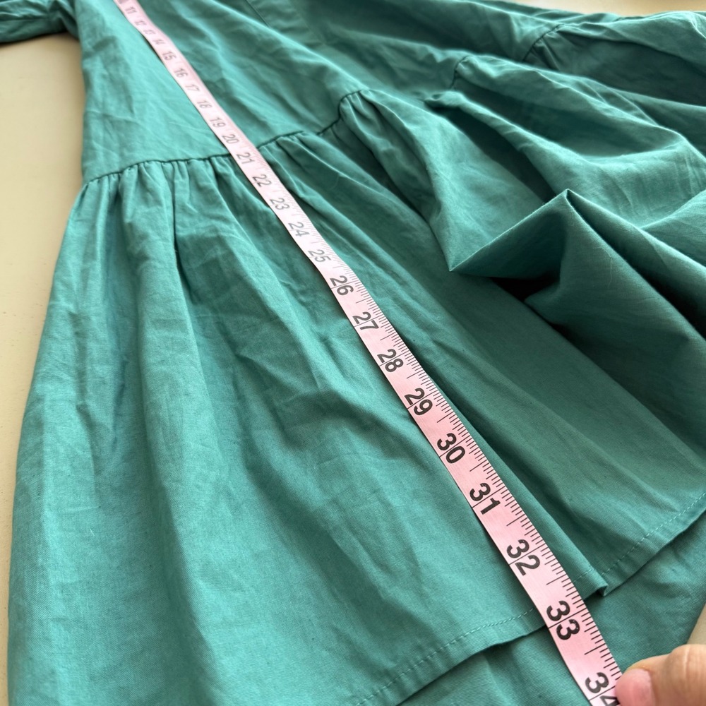 Green Puff Sleeve Mini Dress Spring wedding guest Drop Waist Graduation Party M - Picture 7 of 7